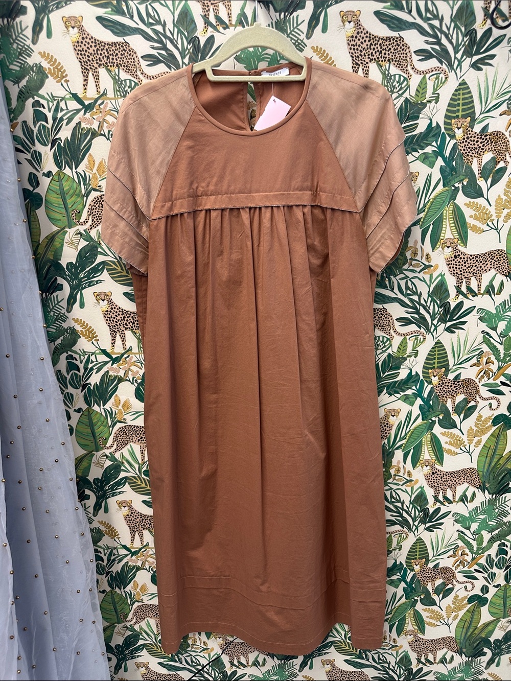 Peserico Short Sleeve Gathered Dress in Rust Brown - 10